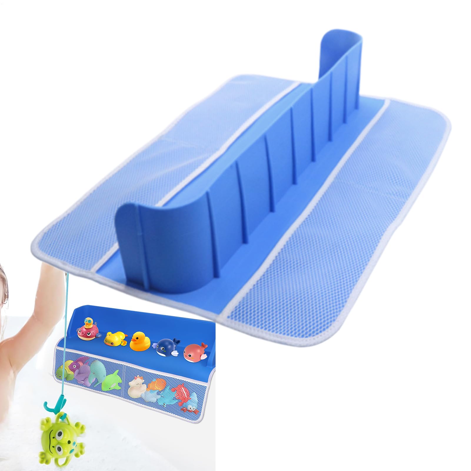 Paraspruzzi per vasca da bagno, in silicone, per bambini, con | organizer per giocattoli da bagno, design antiscivolo resistente, per uso in bagno e vasca da bagno per bambini