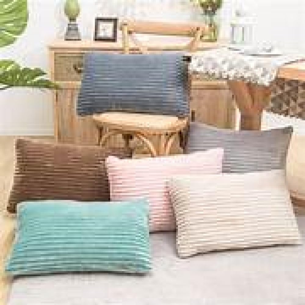Image of Guffaw Corduroy Rectangular Cushion Covers, Size 12x18, Pack of 2, Multiple Colors (5, Aqua)
