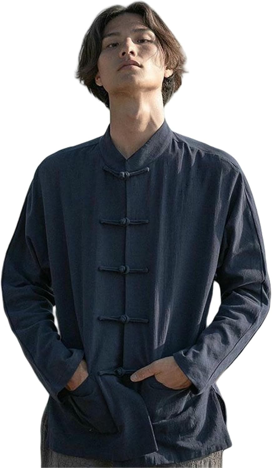 Men's Spring Autumn Retro Young Men's Chinese Style Tang Suit Linen Cotton Chinese Tunic Suit Shirt