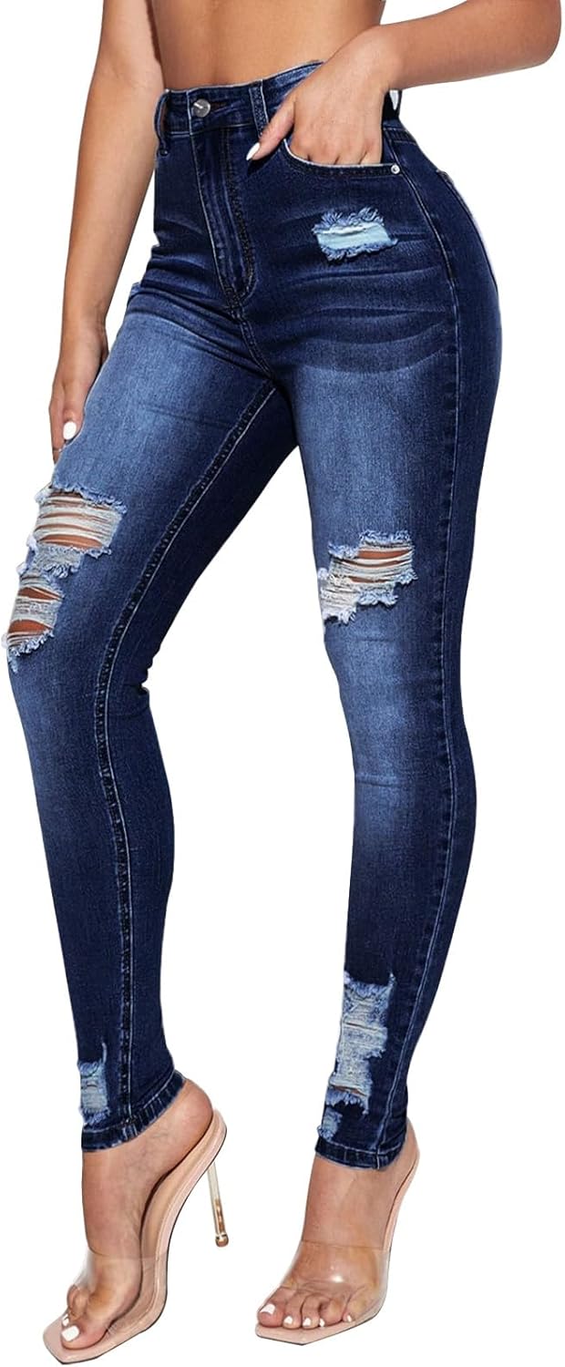 KUNMI Women's Ripped Skinny Jeans Distressed Stretchy Denim Pants