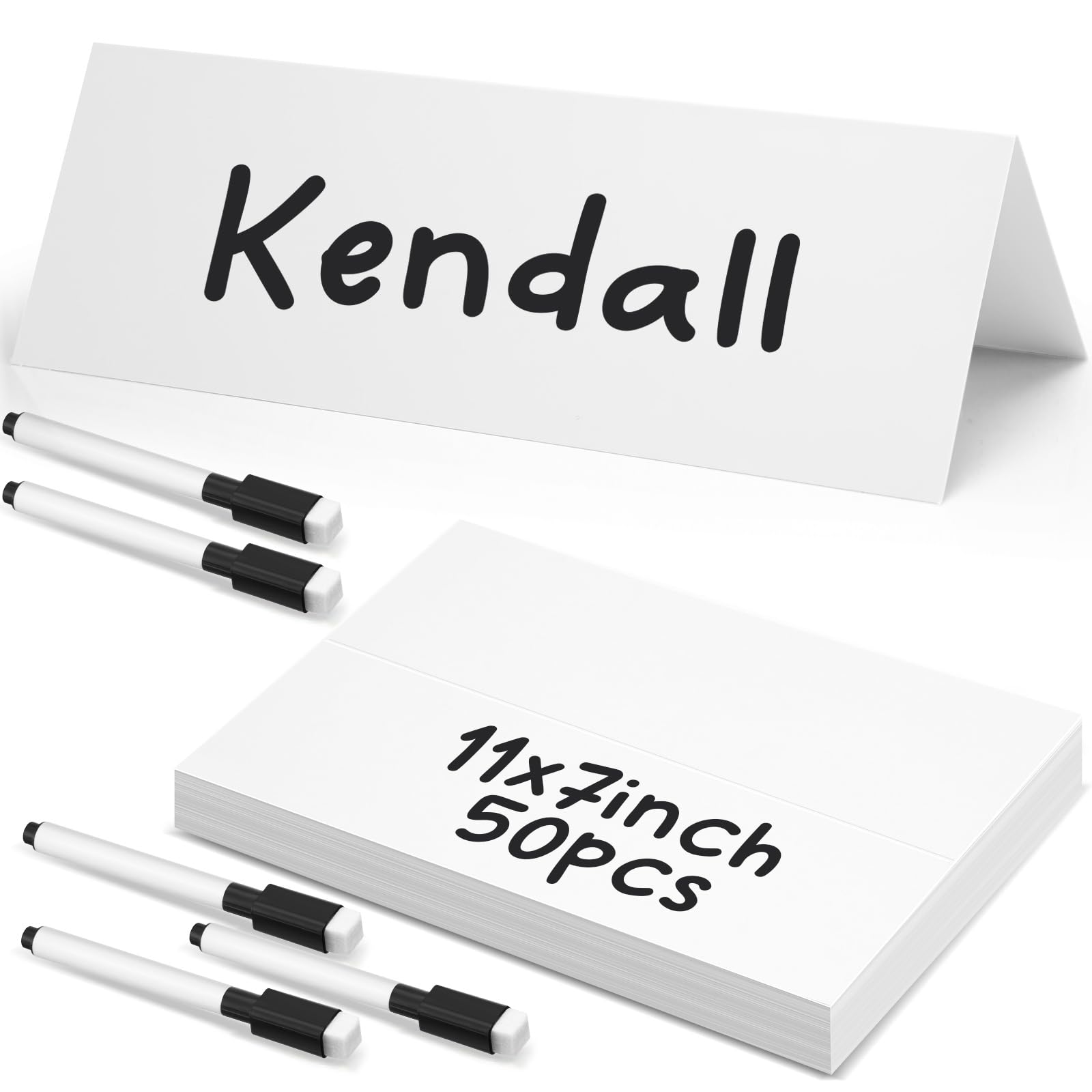 Seajan White 55 Pcs Dry Erase Tent Cards with 5 Black Markers Reusable Name Cards Classroom Table Name Sign School Tents Dry Erase Table Sign for Classroom Workplace Wedding (11" X 7")