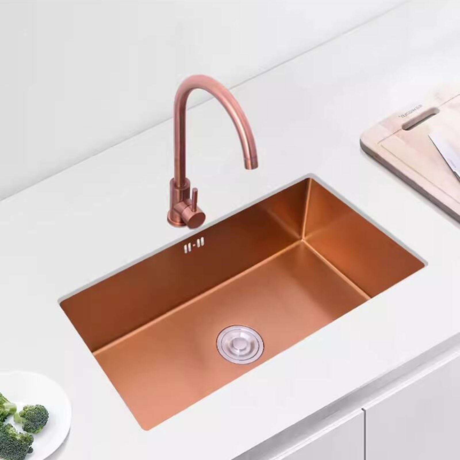 Fregadero De Cocina De Acero Inoxidable Con Grifo Y Desagüe. Diseño Moderno Y Minimalista. Para Instalación Empotrada O Bajo Encimera.(60 * 40 * 21cm)