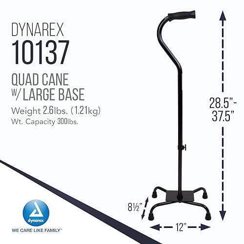 Miniatura 2 de Dynarex Bastón cuádruple con base grande, proporciona el máximo apoyo de movilidad en una ayuda estable para caminar con una sola mano, capacidad de