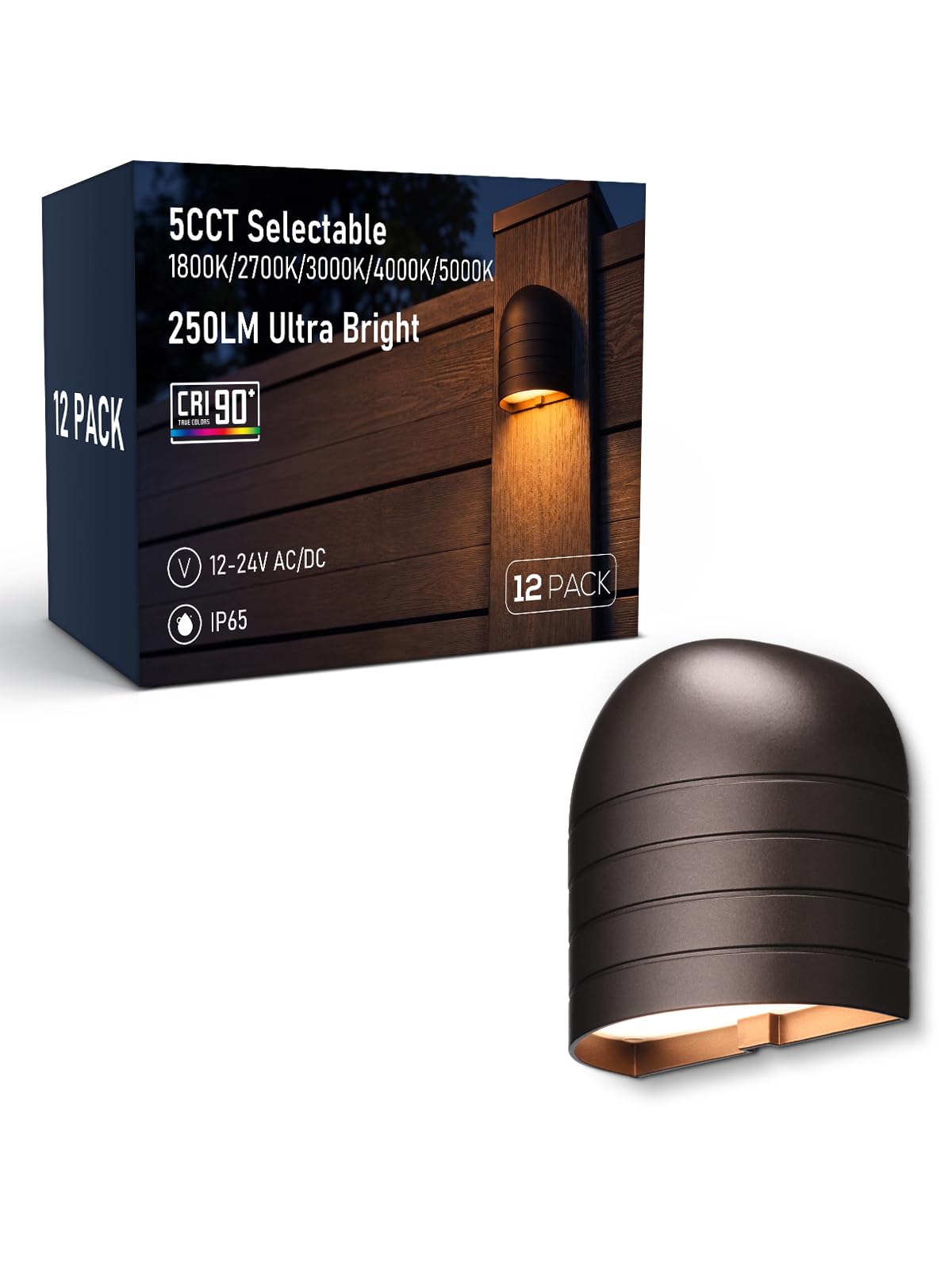LEONLITE 12-Pack Update 5CCT Low Voltage LED Deck Lights, 250LM