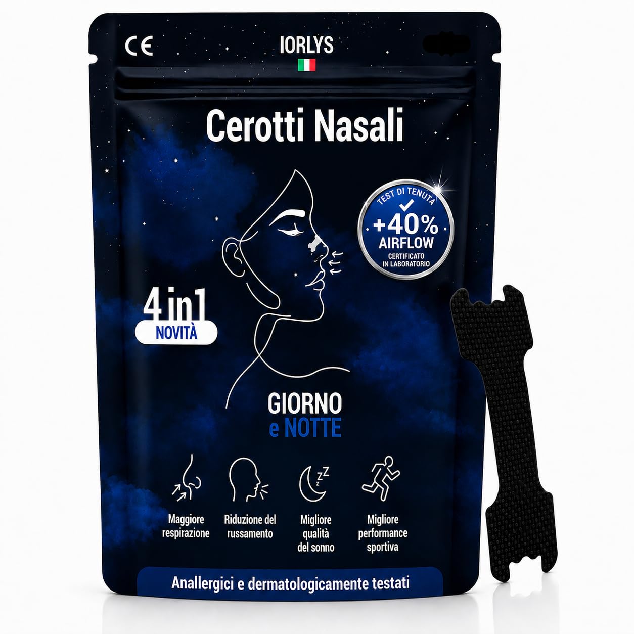 60pz Cerotti Nasali Antirussamento per Sport, Respira Bene, Dormire Meglio, Tenuta Forte, Asticelle Rinforzate, Antisudore, Giorno e Notte, per Uomo, Donna, Bambino, Dilatatore Nasale