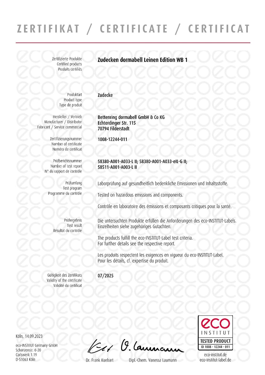 Dormabell Leinen Sommer Bettdecke | Modell: Edition WB1 | leichtes Sommerbett | Größe: 135 x 200cm