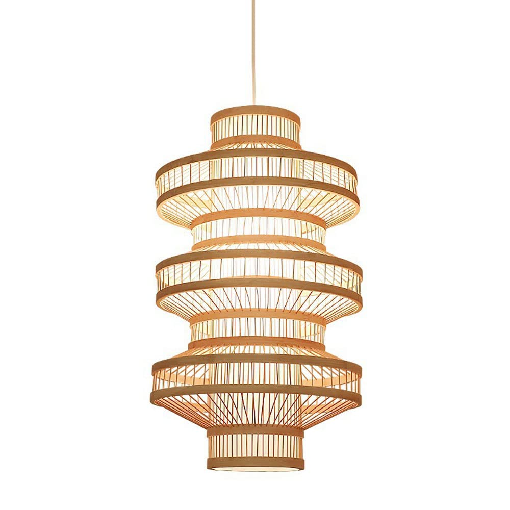KXEcoLife Large Hotel Rattan Chandelier Wicker Woven Ceiling Lighting Hanging Light Fixture Handmade Bamboo Pendant for Kitchen Island