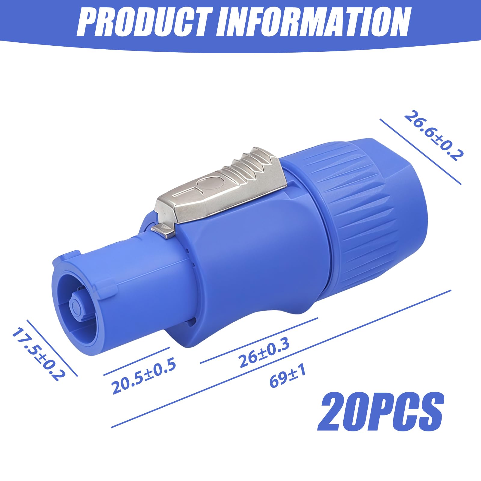 Lot de 20 fiches Powercon - 20 A - 250 V - 3 broches - Adaptateur secteur CA - Compatible Neutrik NAC3FCA, pour éclairage de scène, écran LED, haut-parleurs
