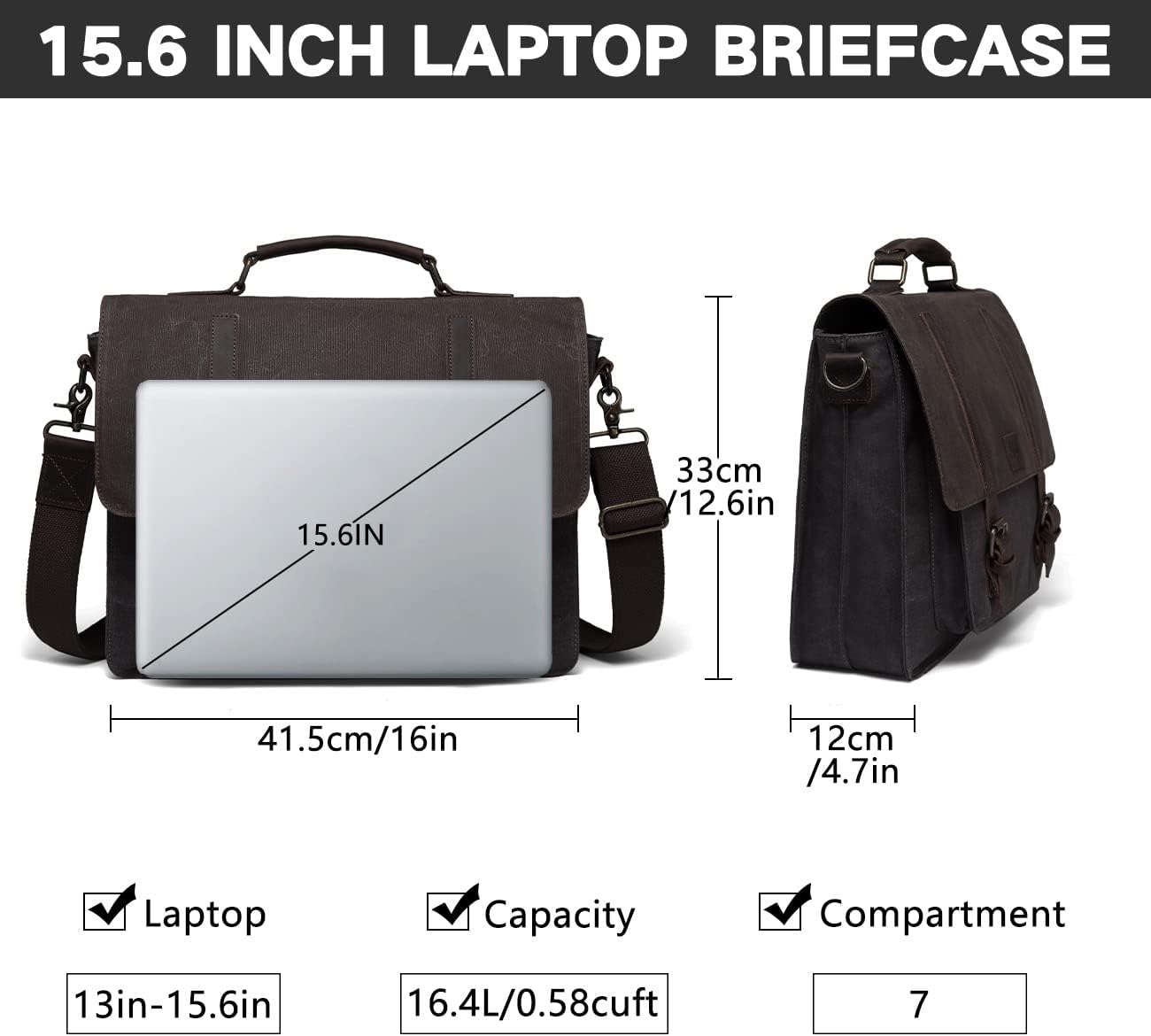 Buy 1 get 1 Messenger Bag for Men, Kasqo WaterResistant Waxed Canvas Fits 15.6 inch Laptop Briefcase Shoulder Bag Satchel for Work Business