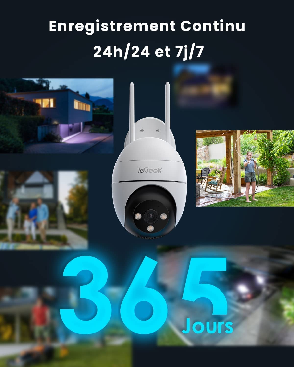 ieGeek 2K Camera Surveillance WiFi Exterieure, 360° Camera IP Compatible avec 2.4Ghz/5Ghz, Vision Nocturne Couleur, Détection Humaine, Audio Bidirectionnel, Pan 355°/Tilt 120°, Stockage Cloud