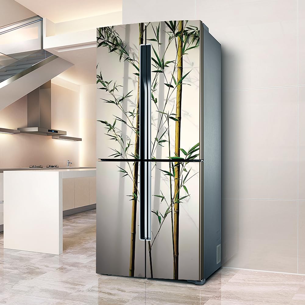 Cnfhfry Bamboo Fridge Stickers， Full Covering Door Fridge Covers Skins Wall Stickers For Kitchen Decal, Simple Leaf(L: 100X180 Cm)