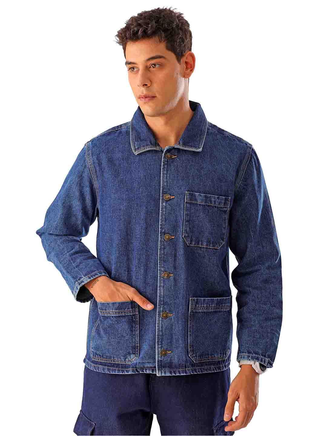 the indian garage co Men Relaxed Solid Denim Trucker Jackets-picture-10