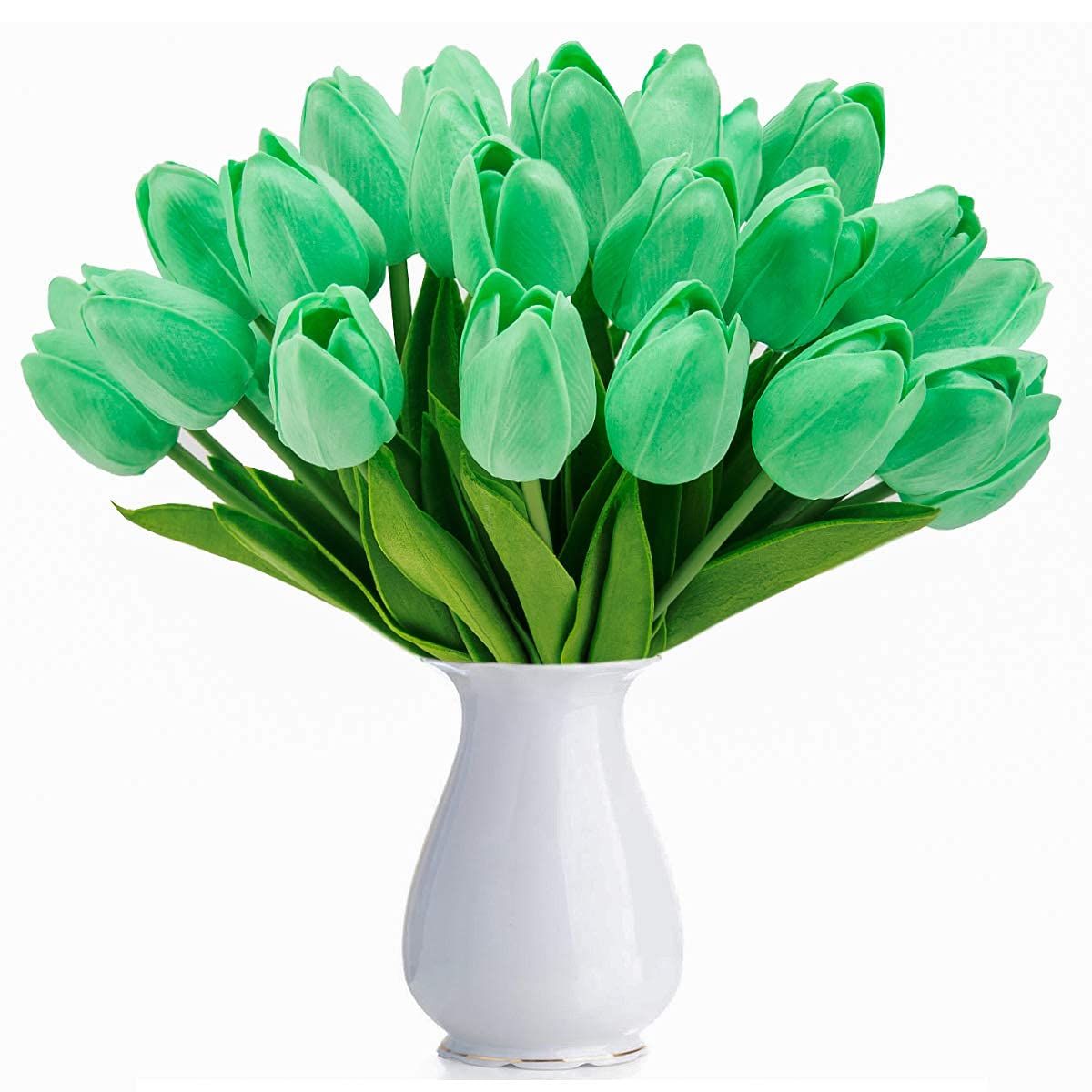 Haoshics Green Artificial Tulips Fake Holland Tulip Real Touch Bouquet Flowers Latex Tulips For Wedding Home Hotel Party Garden Decor, Multicolor 10Pcs (Green)