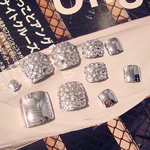 Skyvan Set Of 24 False Nail For Toe Chic Exquisite Bling Rhinstones Bridal Fake Nail For Toes Full Cover Nail Tips Foot Nails #TOP5