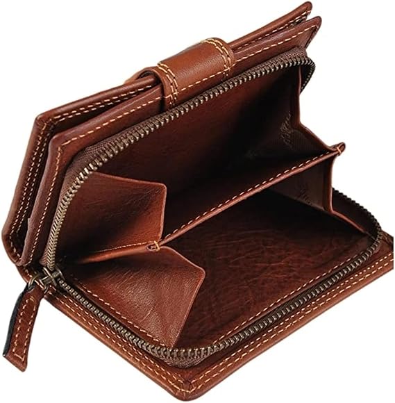 Gianni Conti Italian Veg-Tan Leather RFID Women's Purse – Small Leather Wallet with Coin Section, Note Slot, 4 Credit Card Slots, 2 Slip Pockets – Fully Lined (Tan)