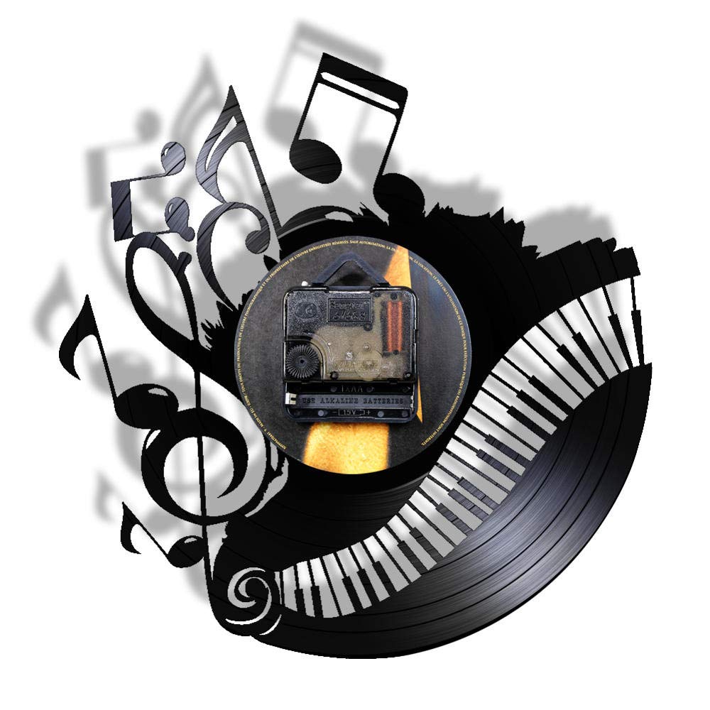 Note musicali Pianoforte Aula Disco in vinile Orologio da parete Musicista Pianista Insegnante Arte della parete Decorazioni per la casa Applique da parete Regalo per amante della musica Regali per