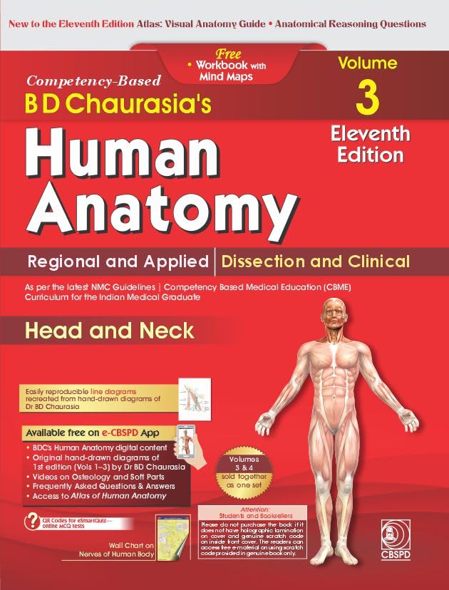 Image of B D Chaurasia's Human Anatomy, Vols. 3 & 4 Set, 11th Edition | Regional and Applied Dissection and Clinical Anatomy: Head and Neck (Vol. 3) & Brain ... 4) with Free Workbook and Mind Maps (PB 2027)