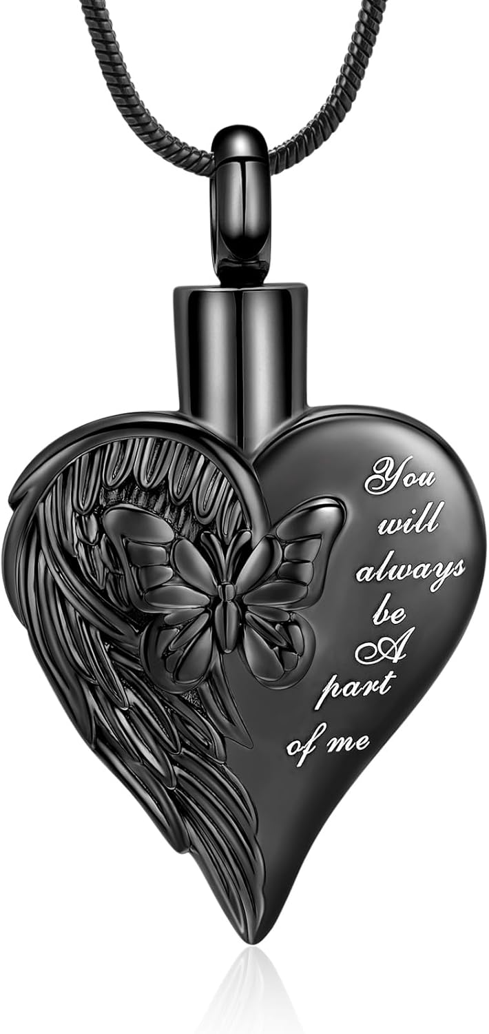 zeqingjw Heart Cremation Jewelry for Ashes Butterfly Urn Necklace for Women Loved Ones Ash Holder Keepsake Gift Memorial Pendent for Human Ashes