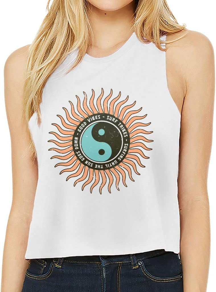 Surf Tribes Racerback Cropped Tank - Surfing Women's Tank - Yin Yang Tank Top