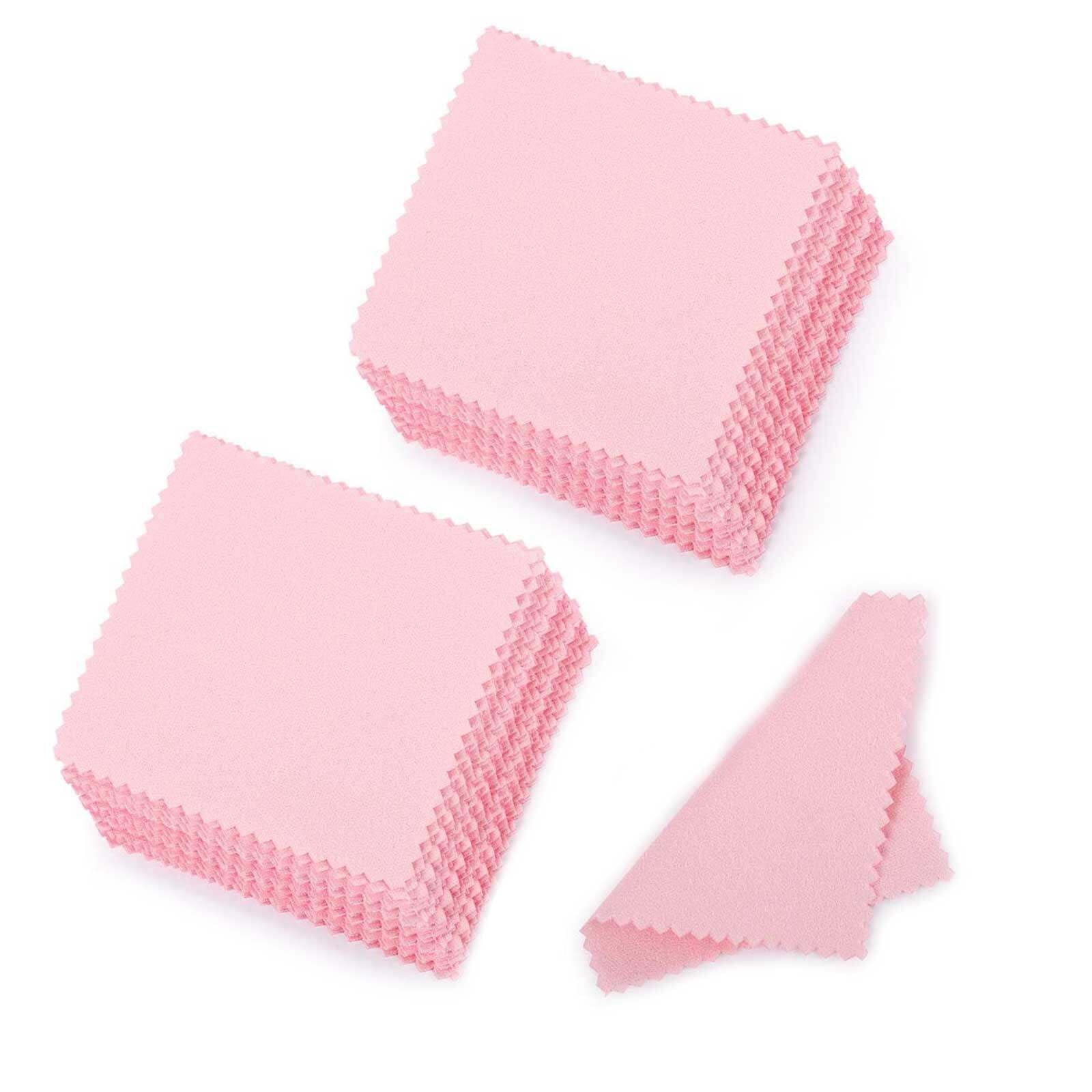SEVENWELL 100 paños de limpieza de joyas, paño de pulido rosa para plata de ley, oro, platino, paño de pulido pequeño, 8 x 8 cm
