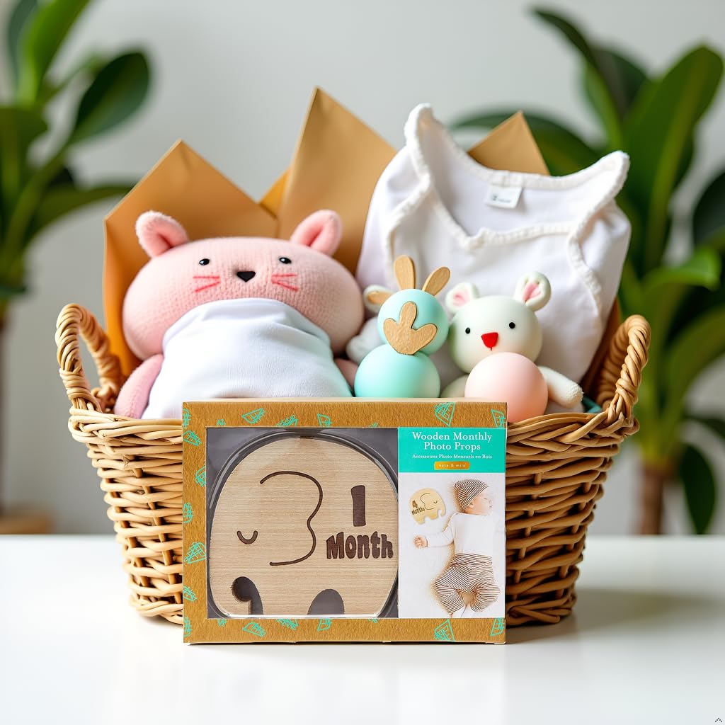 Kate & Milo Meilenstein-Requisiten aus Holz, monatliche Baby-Foto-Scheiben, Neugeborene Andenken, Fotos, Geschenk für neue und werdende Eltern, Elefant