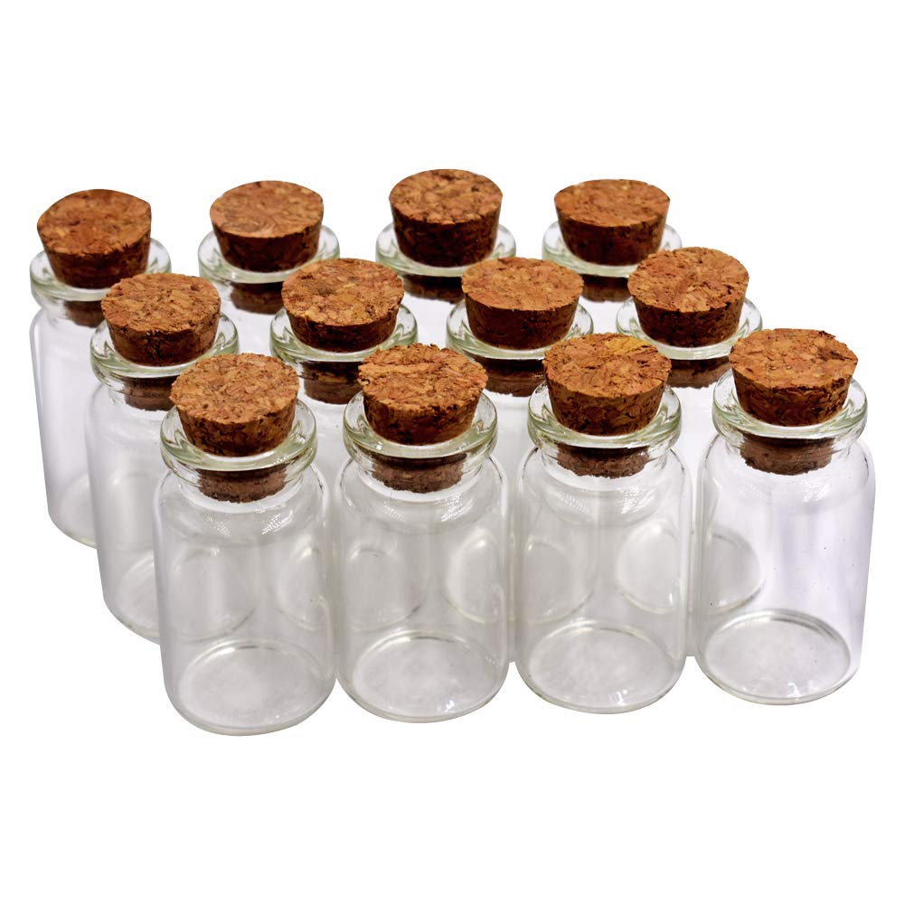 MIGK 24pcs 7ml Cork Jar Glass Bottles, DIY Decoration Mini Glass Bottles Sample Jars, Small Vials Cork Message Bottles, Tiny Vials Decorative Miniature Glass Bottles for Party Favors