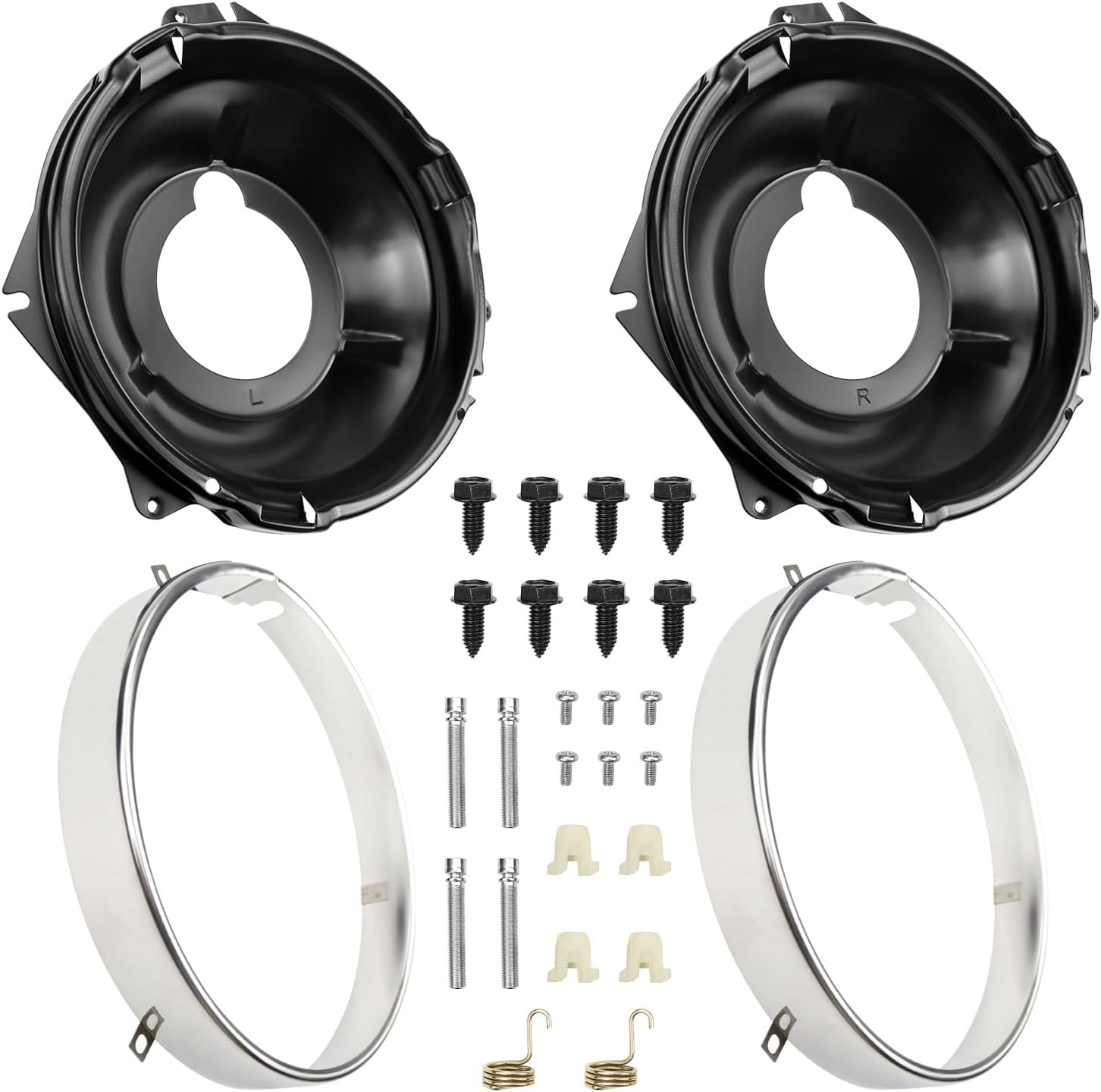 Camaro Headlight Ring Headlamp Retaining Mounting Bucket Assembly Kit with Hardware Rings for Chevrolet Nova, Monte Carlo, Chevy II