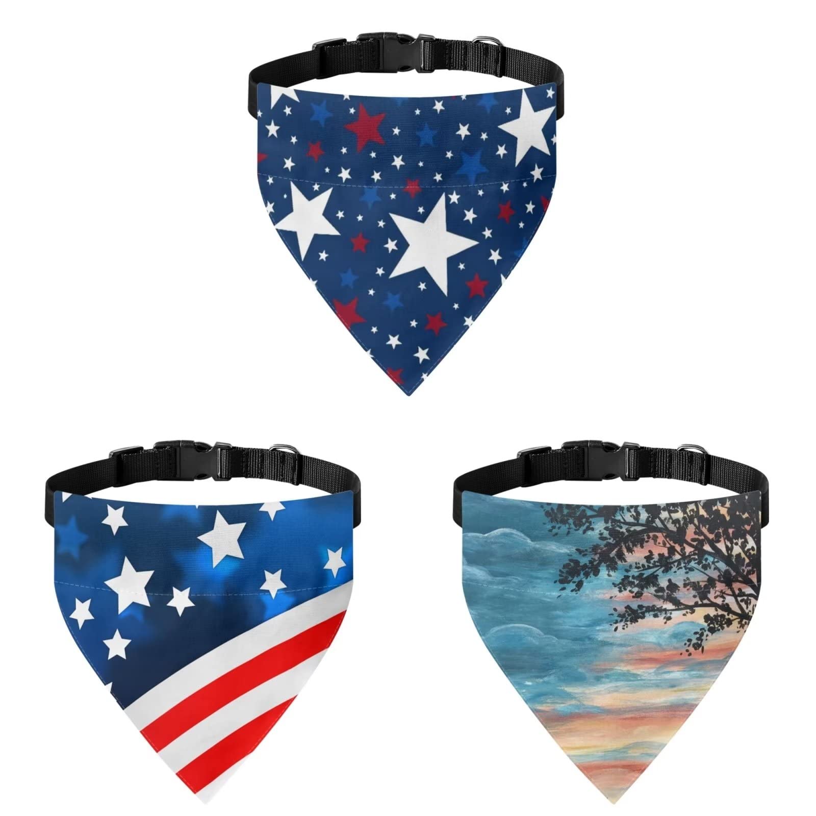COEQINE American Flag Bandanas Set for Cute Boys Girls Dogs, Lightweight Durtable Washable 3 Pieces Puppy Birthday Scarf for Travel Walking