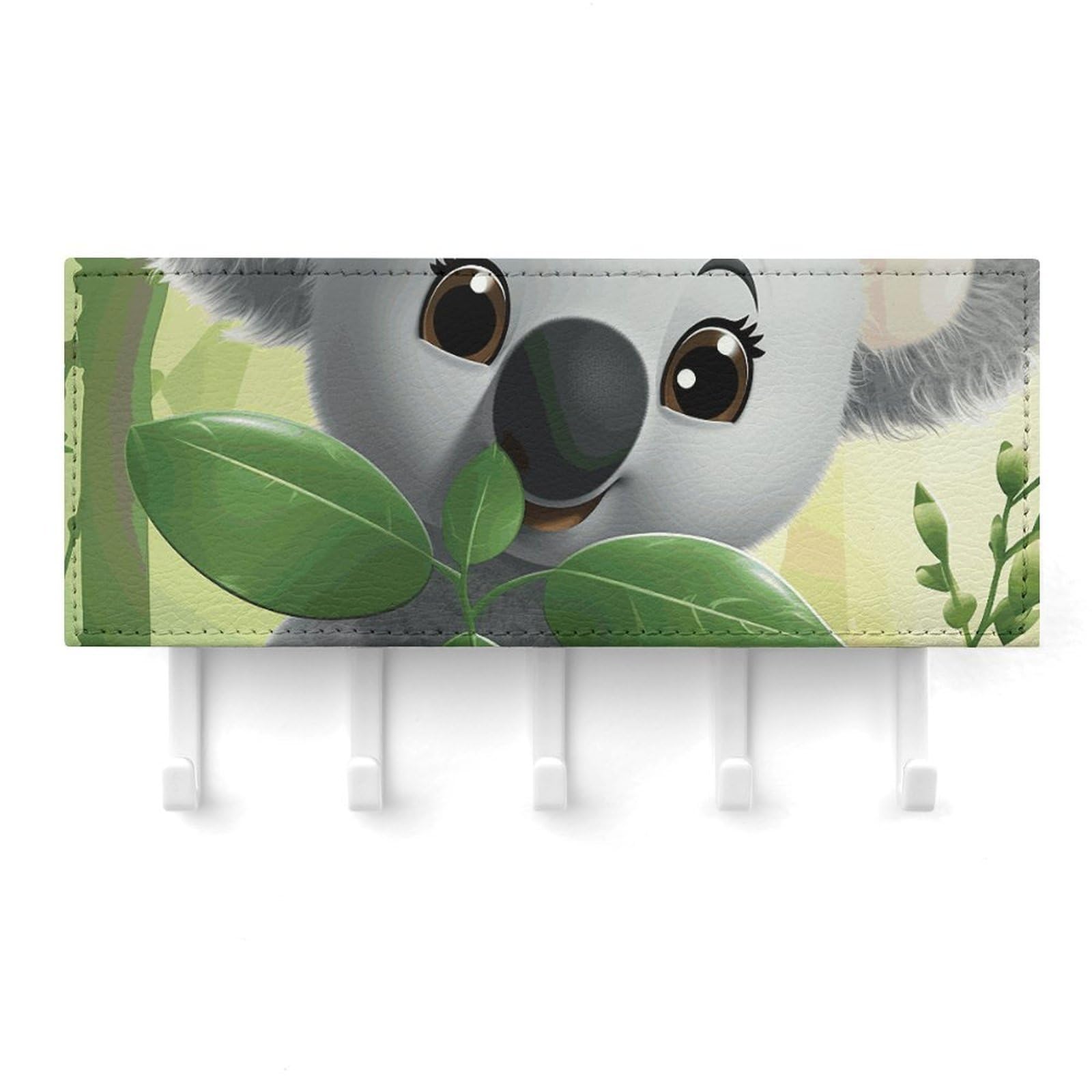 Fekiloot White Koala Key Holder For Wall Adhesive, No Drilling, Key Hooks With 5 Hooks Wall Mounted, Self Adhesive Keys Rack For Entryway, Hallway, Living Room, Kitchen, Office
