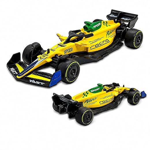 Miniatura de carro F1, Miniatura de carro colecionável, Rodinhas em boraccha e com fricção 13 CM (Amarelo)