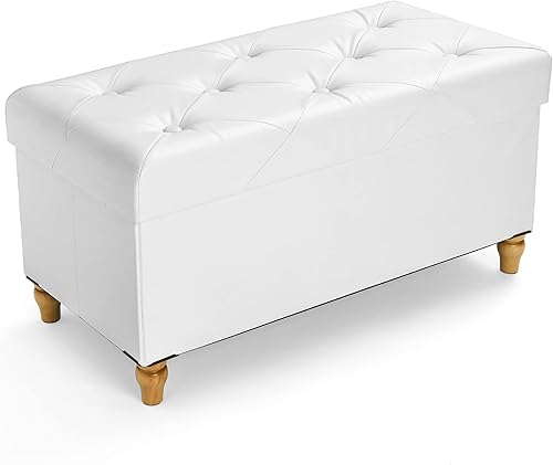 Nicehill Banco otomano plegable de almacenamiento de 30 pulgadas (actualizado en 2022) con patas de madera, otomana de piel sintética con