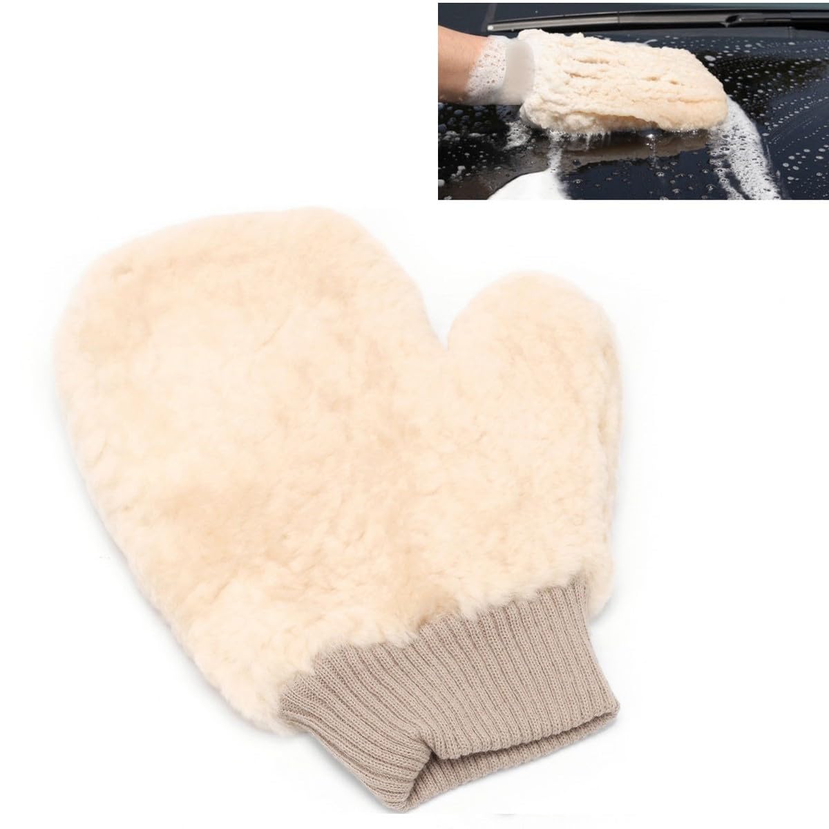 Guanti per lavaggio auto, guanto in lana d'agnello, 28 x 16 cm, ideale per auto, cerchioni, finestre e uso domestico