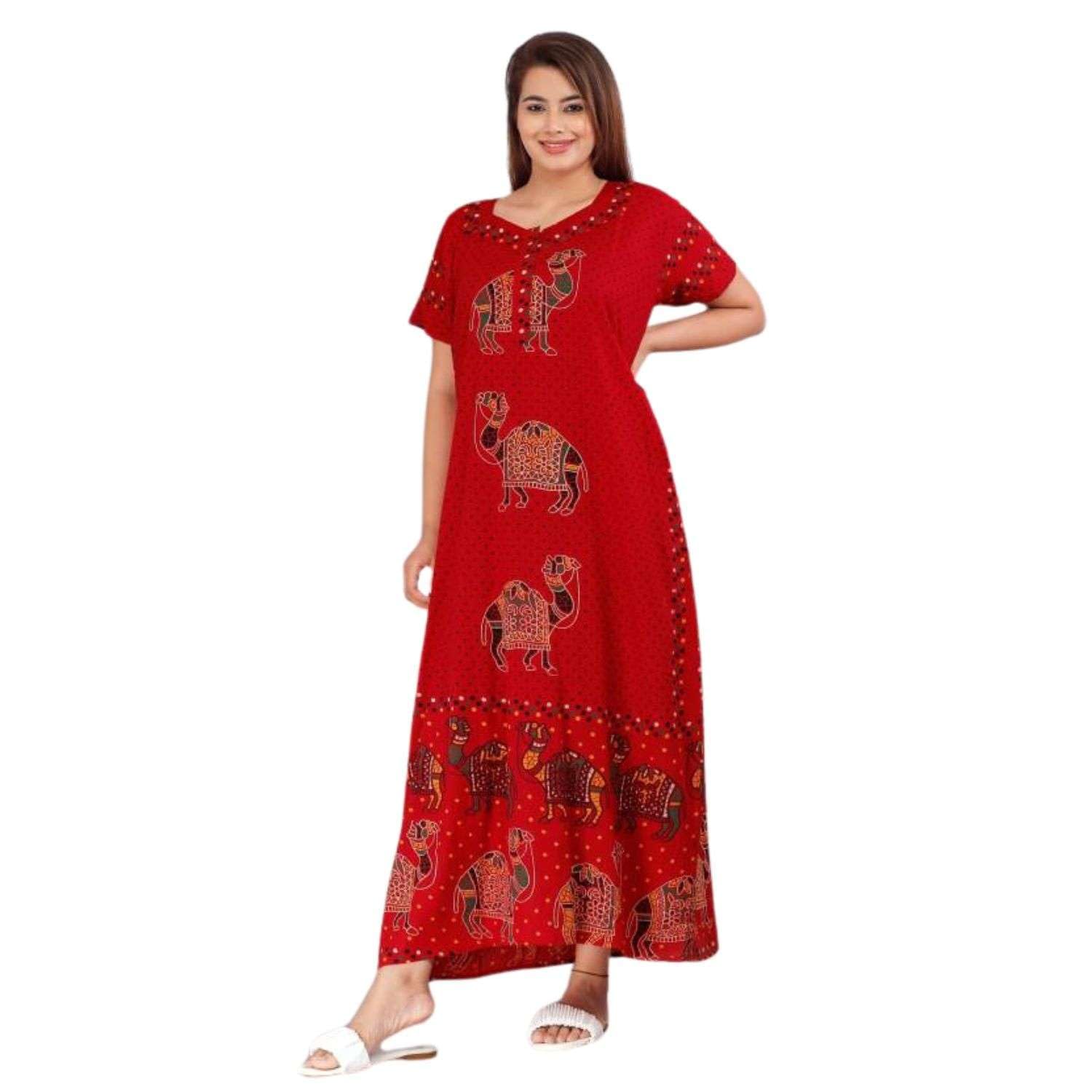 Women Flower Printed Casual Wear Cotton Nighty / Gown_MFNT5013-image-9