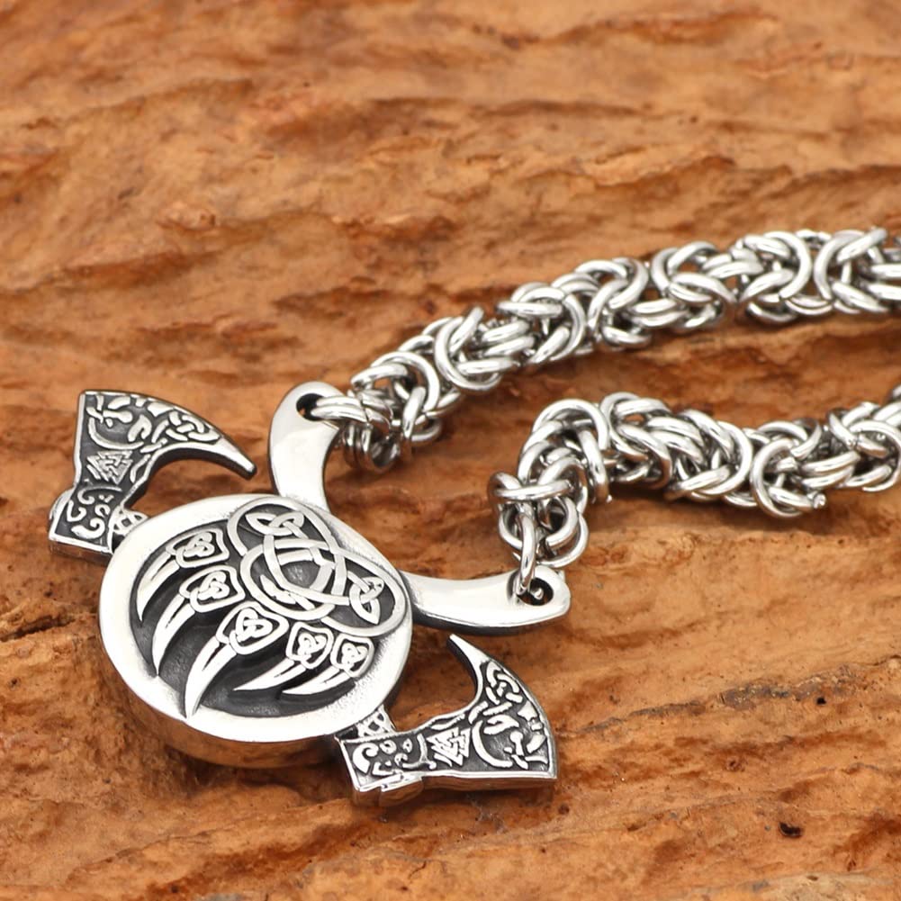 TQWSVUM Collana con Artiglio di Orso Vichingo per Uomo - Catena di Clavicola con Ciondolo Amuleto in Acciaio Inossidabile Nordico con Zampa di Orso - Gioielli di Moda Simbolo Soggezione Animale
