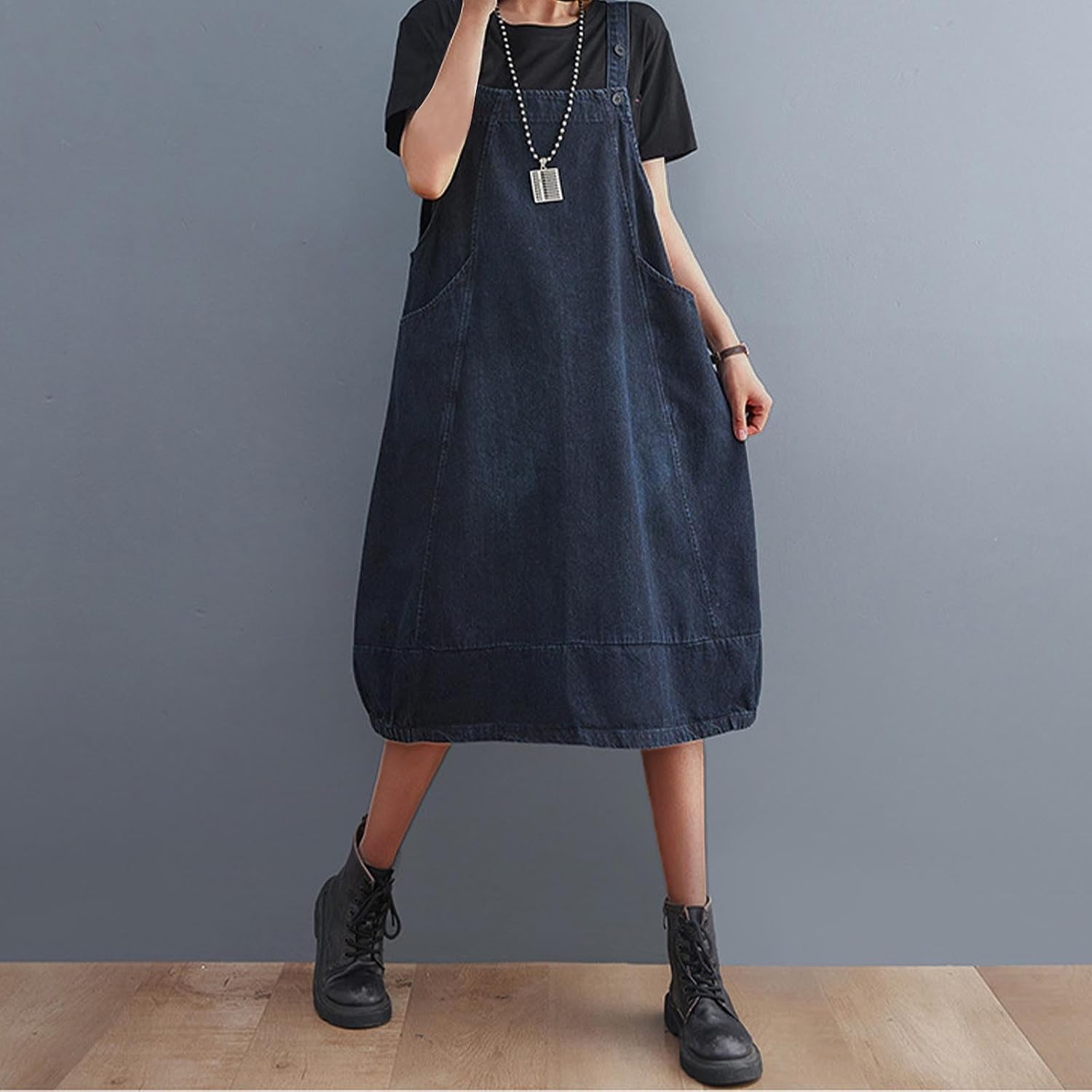denim dungaree dress knee length Jeans Women's Knee-Length Jeans Dungaree Dress Women's Only Vintage Lightweight Summer Dresses Women's Dresses Aesthetic Comfortable Strap Dress A Line Washed Denim Dress with Pocket Fashion _mini