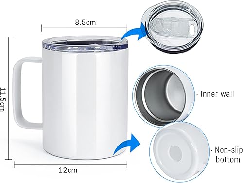 Miniatura 2 de AGH Paquete de 25 tazas de café de sublimación con tapa vasos de sublimación de acero inoxidable con asa taza de té de cerveza aislada al vacío que
