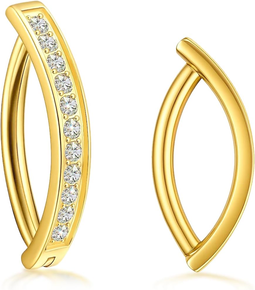 VOJO Moissanite Clicker Belly Button Ring, Titanium 2 Pcs 10&12mm Reverse Curved Hoop Navel Barbell Piercing Jewelry