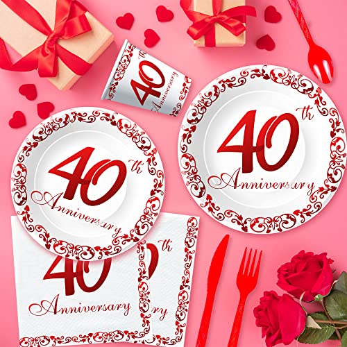Apowbls 40Th Anniversary Decorations Tableware - 40Th Wedding Anniversary Party Supplies, Plates, Cups, Napkins, Tablecloth, Cutlery, Straws, Ruby 40 Year Anniversary Decorations Dinnerware | Serve 24 #TOP4