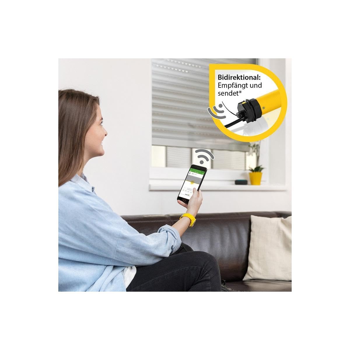 Schellenberg Silnik do rolet 21106 z radiową nową generacją, 6 Nm, do 4 m², do wałów rolety 40 mm 868,4 MHz, inteligentne sterowanie m.in. z Alexa i Google Home, żółty