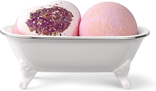 Miniatura 3 de Jabonera decorativa de cerámica de 6.5 pulgadas, soporte para esponja de cocina y bandeja de ducha para baño, 1 paquete (borde blanco plateado)