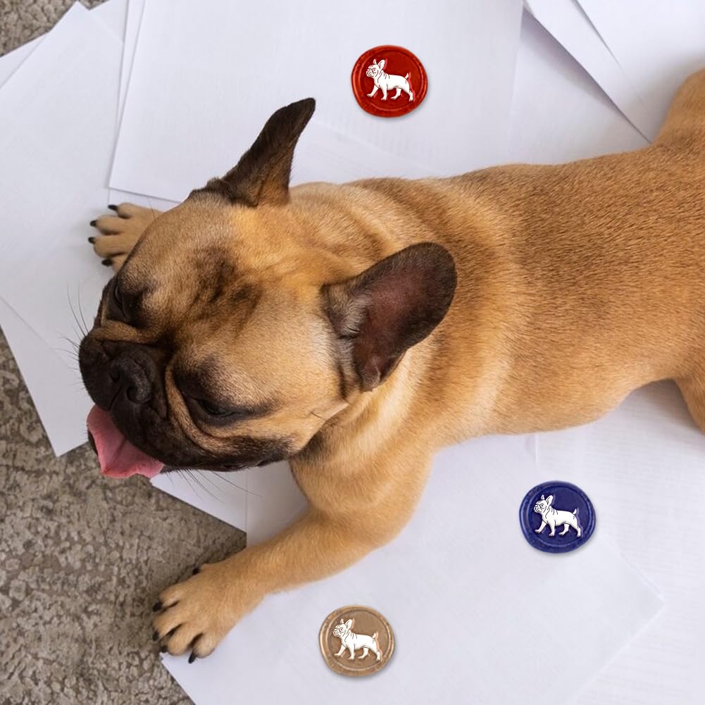 DELORIGIN Bulldog Wax Seal Stamp 1" Puppy Dog Sealing Wax Stamps Removable Brass Head Seal Stamp with Wooden Handle for Envelope Greeting Card Decoration Invitations Dog Lover Gift Wrapping - Image 3