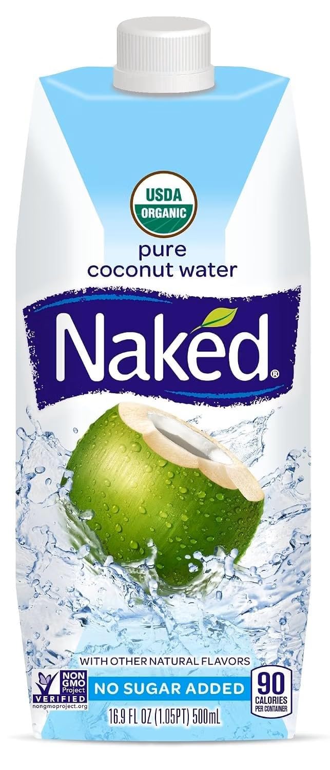 Naked Juice 100% Organic Pure Coconut Water, USDA Organic Certified, NON GMO Project Verified, 16.9 Ounce(Pack of 12) Pure 16.9 Fl Oz (Pack of 12)