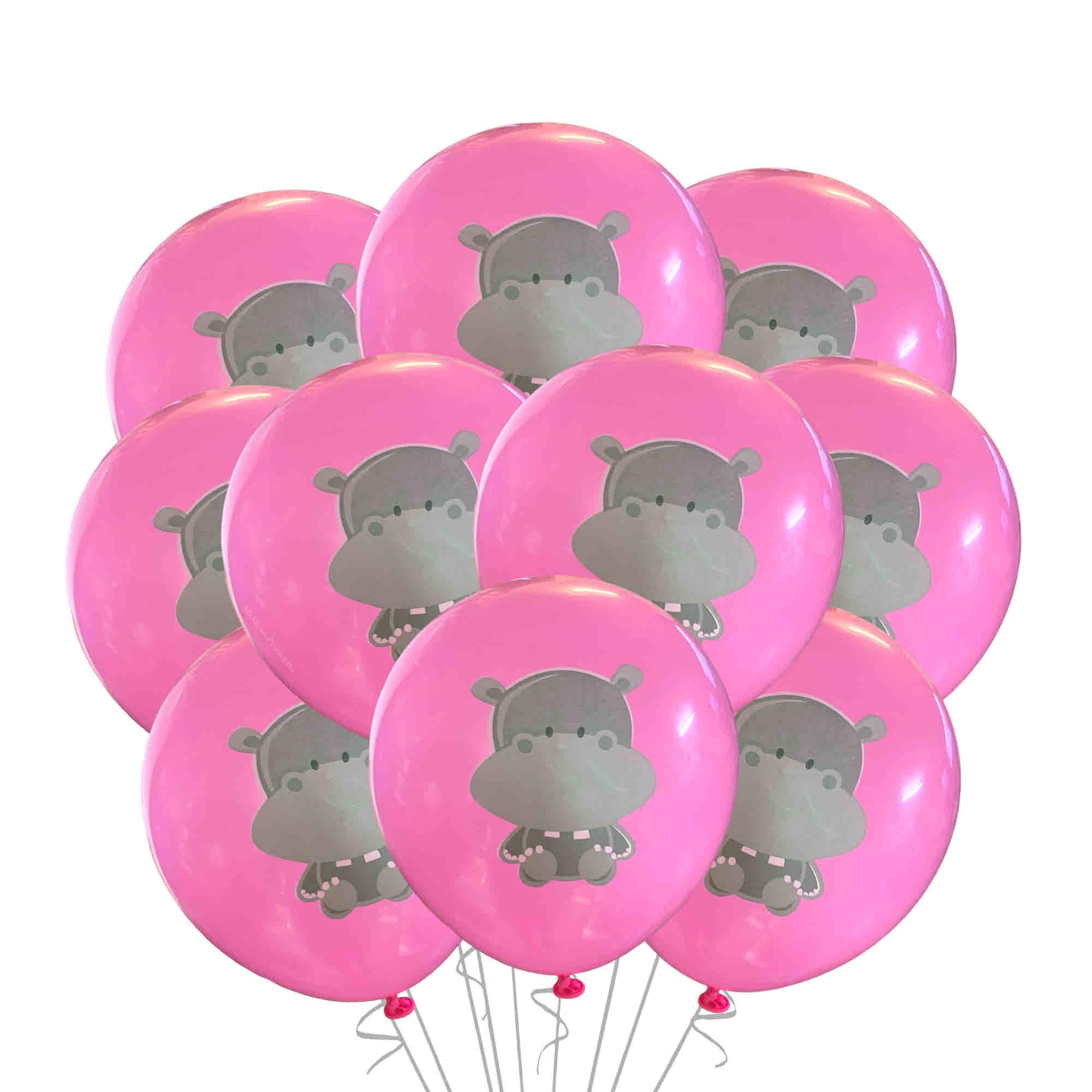 Pink Hippopotamus Latex Balloons 12 Count, Cartoon Hippo Birthday Party Decoration, Girls Hippo Party, Cute Hippo Balloons, 12 Inch Standard Size (
