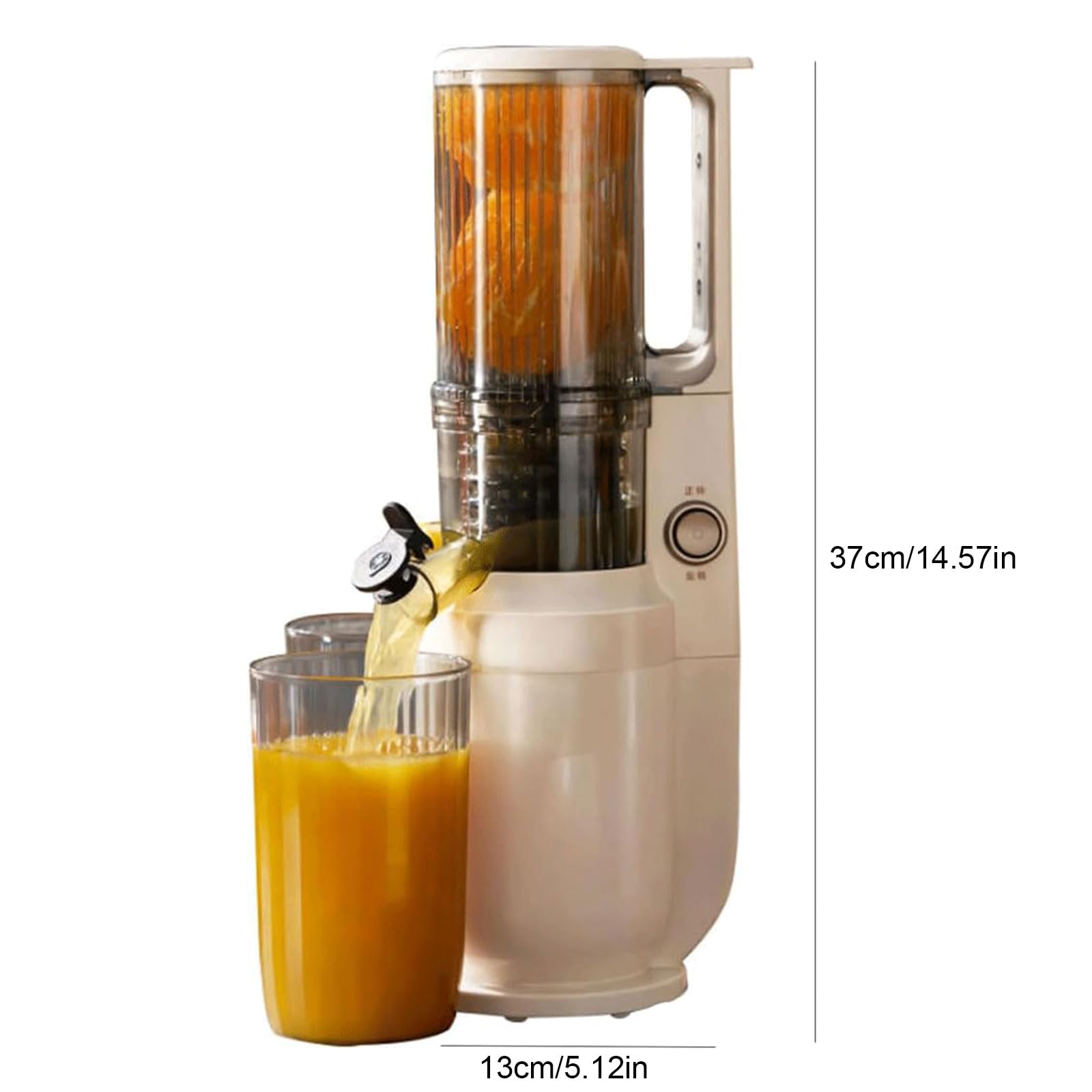 Extractor de Jugo Lento Eléctrico 200W, Exprimidor de Prensado en Frío con Entrada de 80 Mm, Filtro de Tiras y Alto Rendimiento de Jugo, Extractor de Prensado en Frío para Frutas y Verduras white