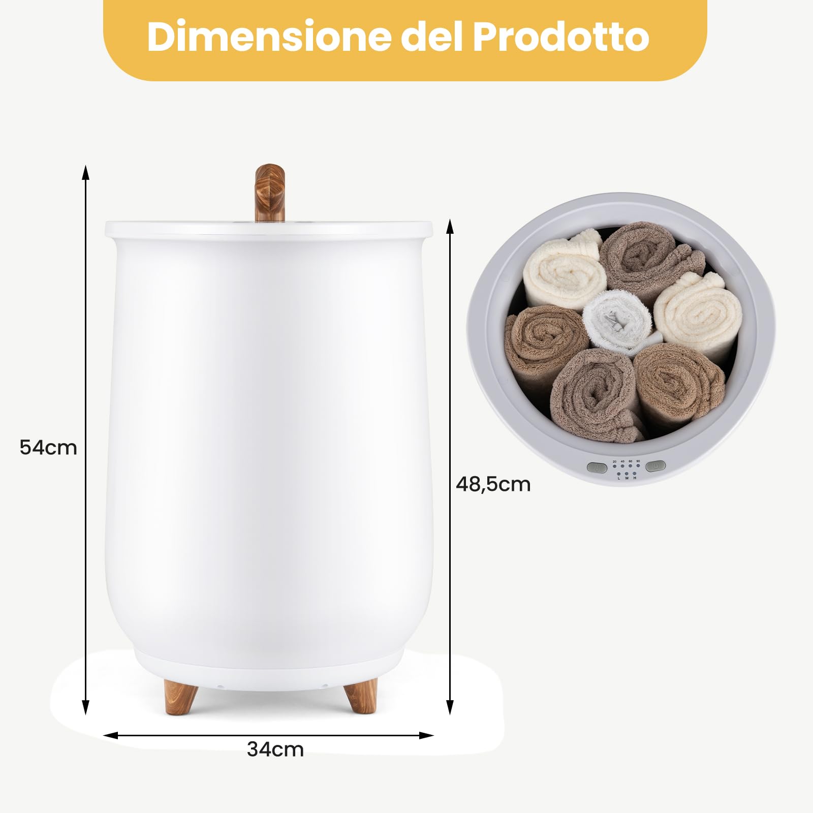 COSTWAY 23L Secchio Riscaldatore di Asciugamani, Secchiello con Portadischi Profumato, 3 Livelli di Riscaldamento, Timer e Spegnimento Automatico (Bianco)