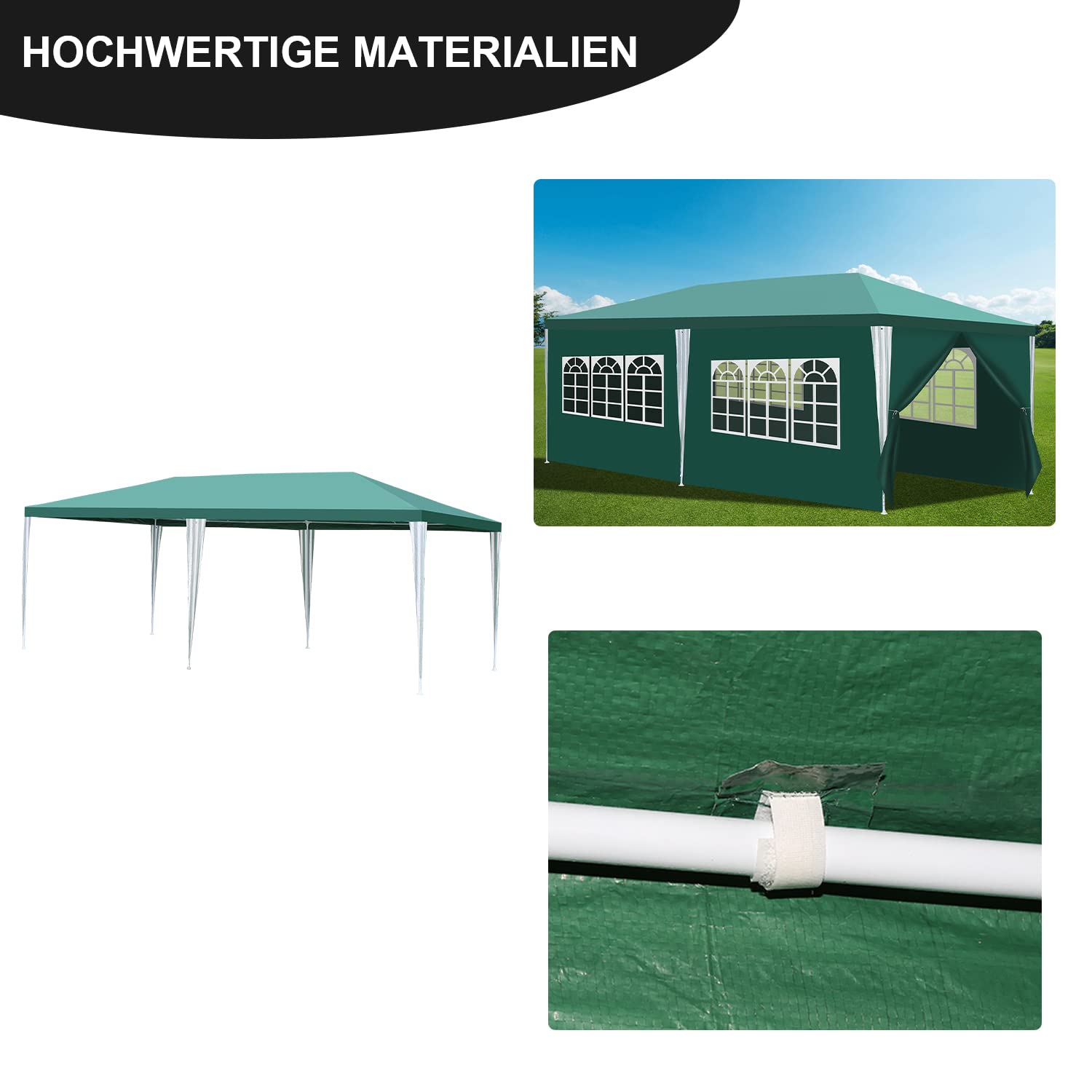 Cenador de jardín, Resistente al Agua, Estable, Resistente al Invierno, con 4 Paneles Laterales y Ventanas, protección UV 50+, para Mercado, Festivales, mercadillos y Camping, Verde, 3 x 6 m