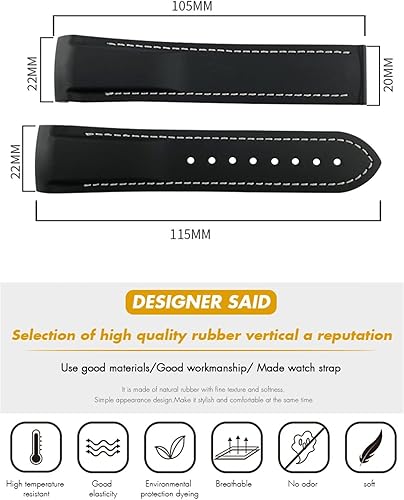 Miniatura 7 de Correa de reloj de goma de 0.866in y 0.787in, correa de silicona de extremo curvado para Huawei GT2 PRO Watch Classic Black Bracelet