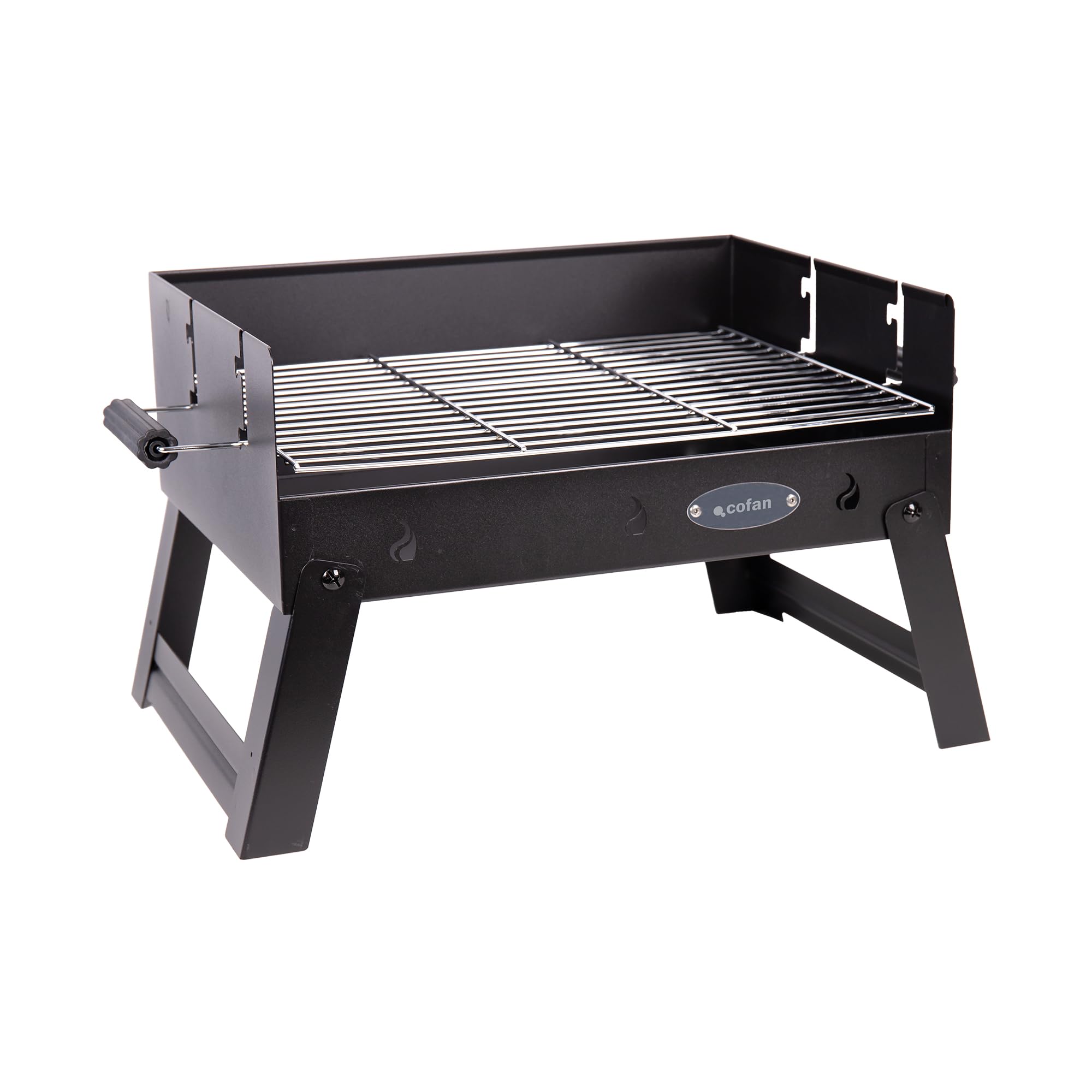 Cofan Barbacoa de carbón portátil | Parrilla de acero cromado | Barbacoa plegable | Con asas laterales | Ideal para camping, jardín y terraza | Medidas: 45,5 x 34,5 x 31,5 cm