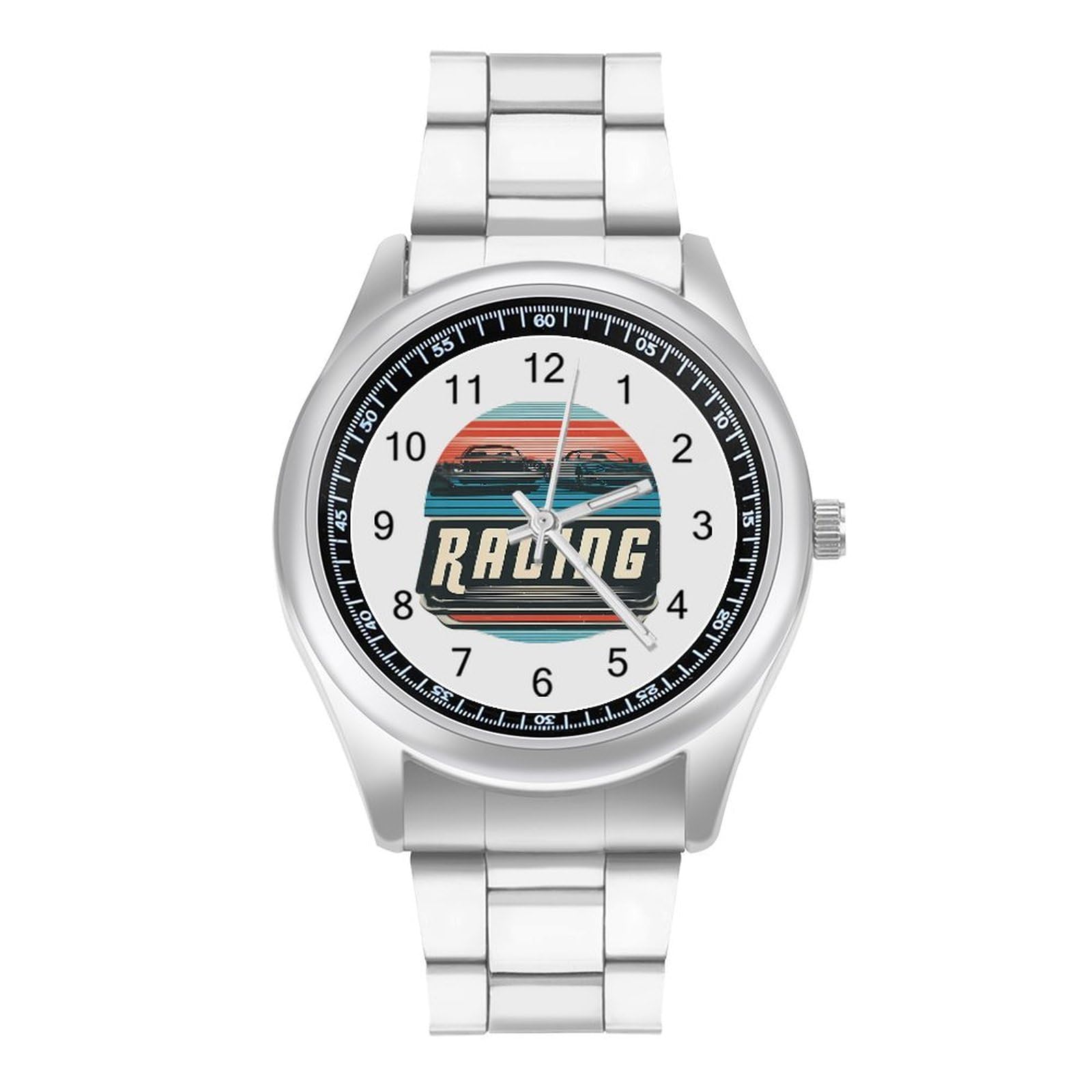 Racing Herren-Quarzuhr, Edelstahl-Bänder, leicht lesbar, minimalistische Armbanduhren, für den Alltag und Business