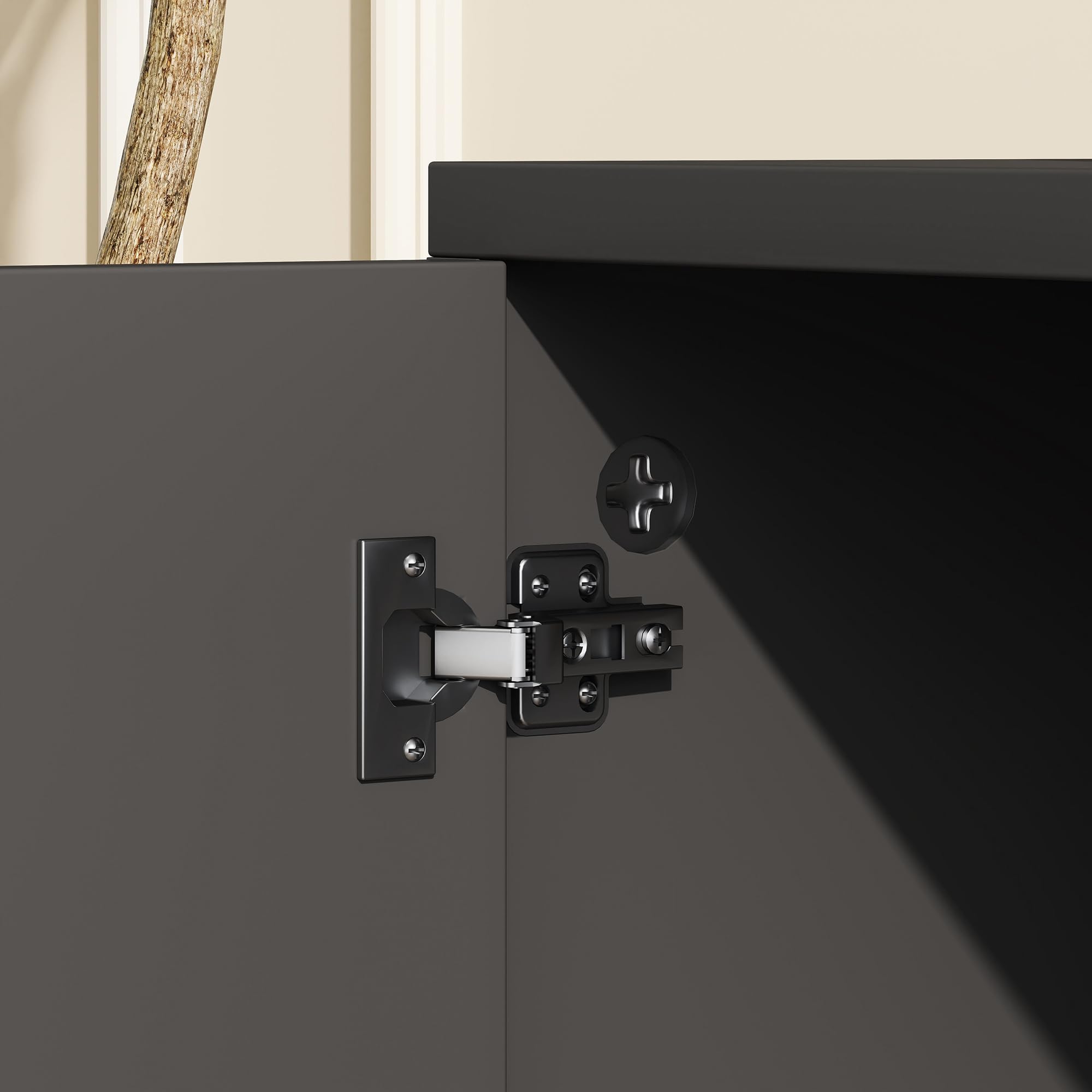 HOMCOM Meuble TV sur roulettes avec 2 Freins - 2 niches + Placard Porte 2 Passe-Fil - en Bois Noir chêne Clair